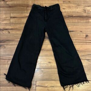 Zara Black Wide-Leg Frayed Hem Jeans